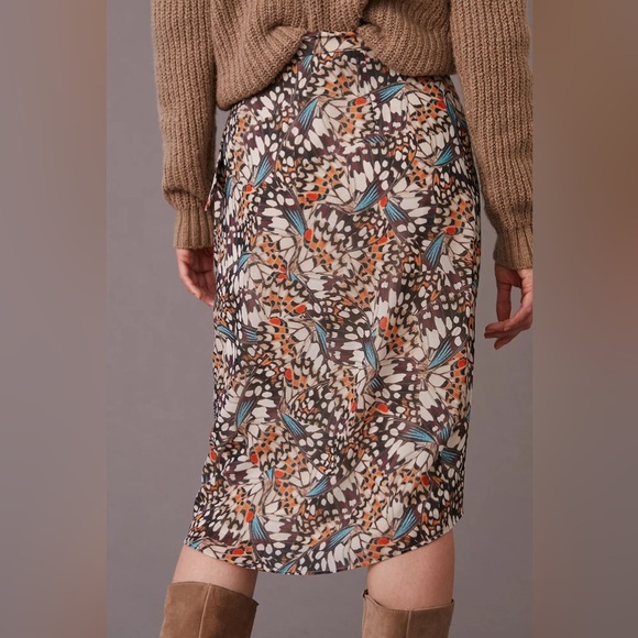 New Anthropologie Hutch Butterfly Wrap Printed Midi Skirt 2 - Picture 3 of 9